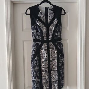BCBGMaxAzria Black and White Sleeveless Sheath Dress